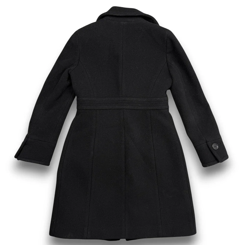 J.Crew Wool Coat Womens S Black Button Front Mid-Length Waist Tab Peacoat - Picture 5 of 11